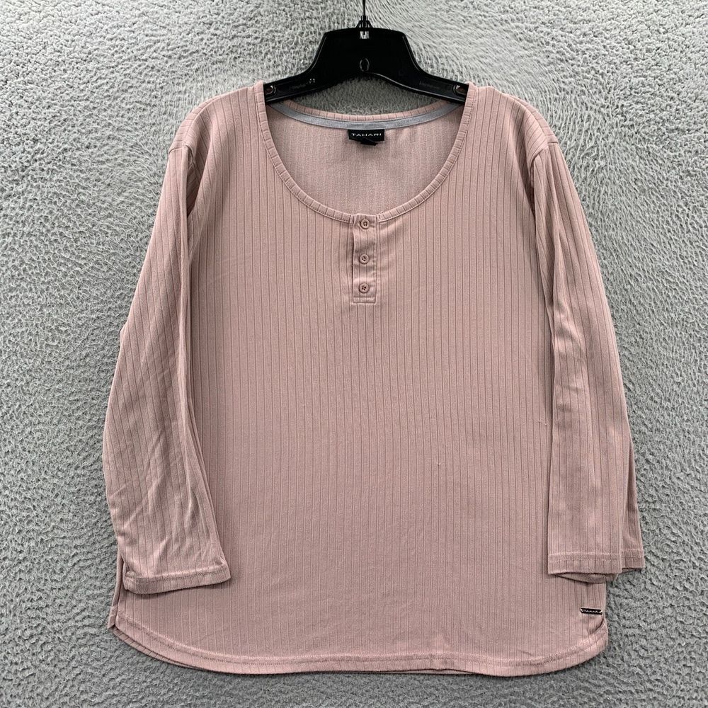 TAHARI Blouse Womens Large Top Long Sleeve Pink